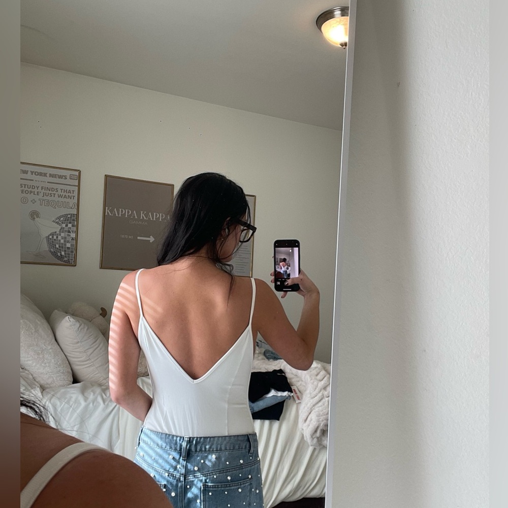 Free People V-Back White Bodysuit